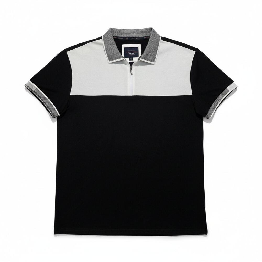 Marc Asher New York Men’s Medium Quarter Zip Polo Shirt Black White Colorblock
​